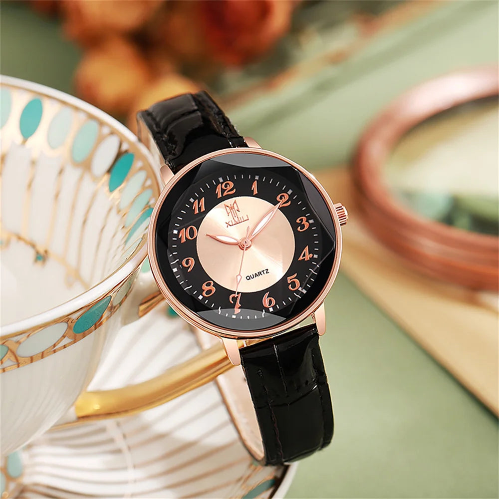 Women's Simple Casual Leather Quartz Watch — Arabic Numeral Business Wristwatch