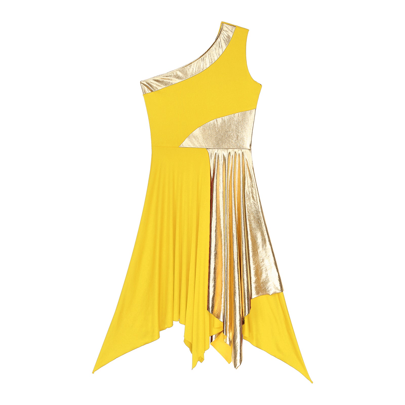 Women's Polyester-Spandex One-Shoulder Metallic Lyrical Dance Worship Dress