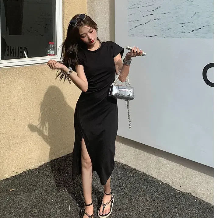Women's Casual Y2K Asymmetrical Cotton Midi Dress