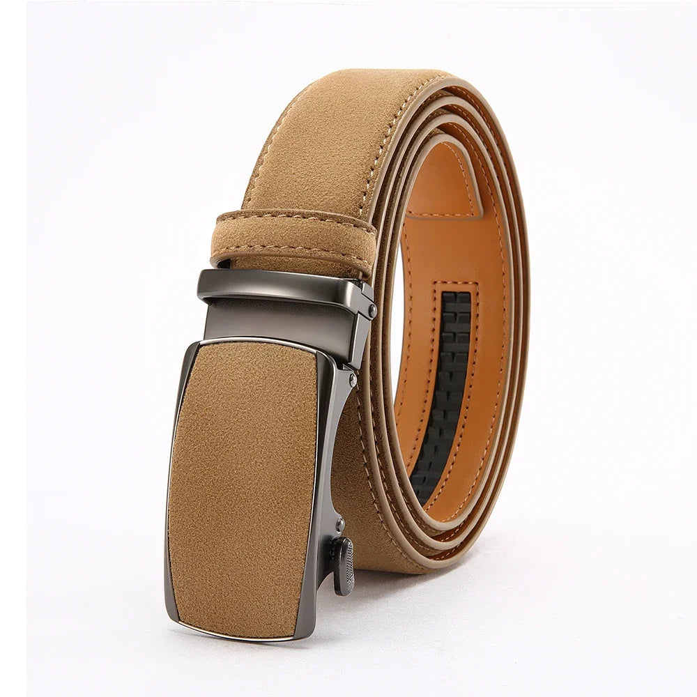 Men's Genuine Leather Belt — Automatic Buckle Adjustable Business Waistband (28–46")