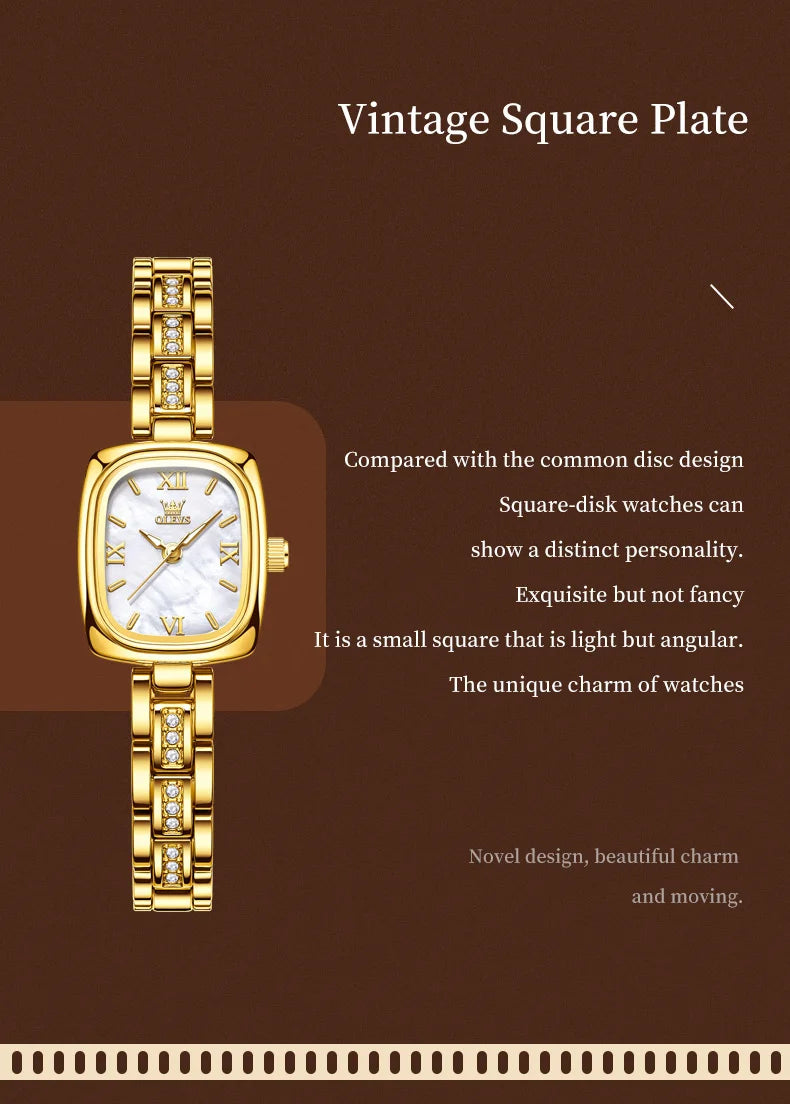 OLEVS Women's Luxury Square Bracelet Luminous Waterproof Quartz Dress Watch