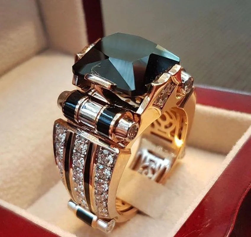 Men's Vintage Gothic Stainless Steel Ring — Gold Colour Fidget Cocktail Ring Indian Jewellery