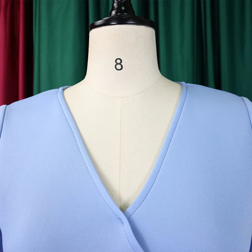 Women's V-Neck Flare Sleeve High Waist Pleated A-Line Dress