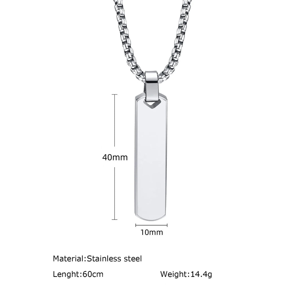 Men's Personalised Bar Pendant Necklace — Stainless Steel Minimalist Custom Jewellery Gift