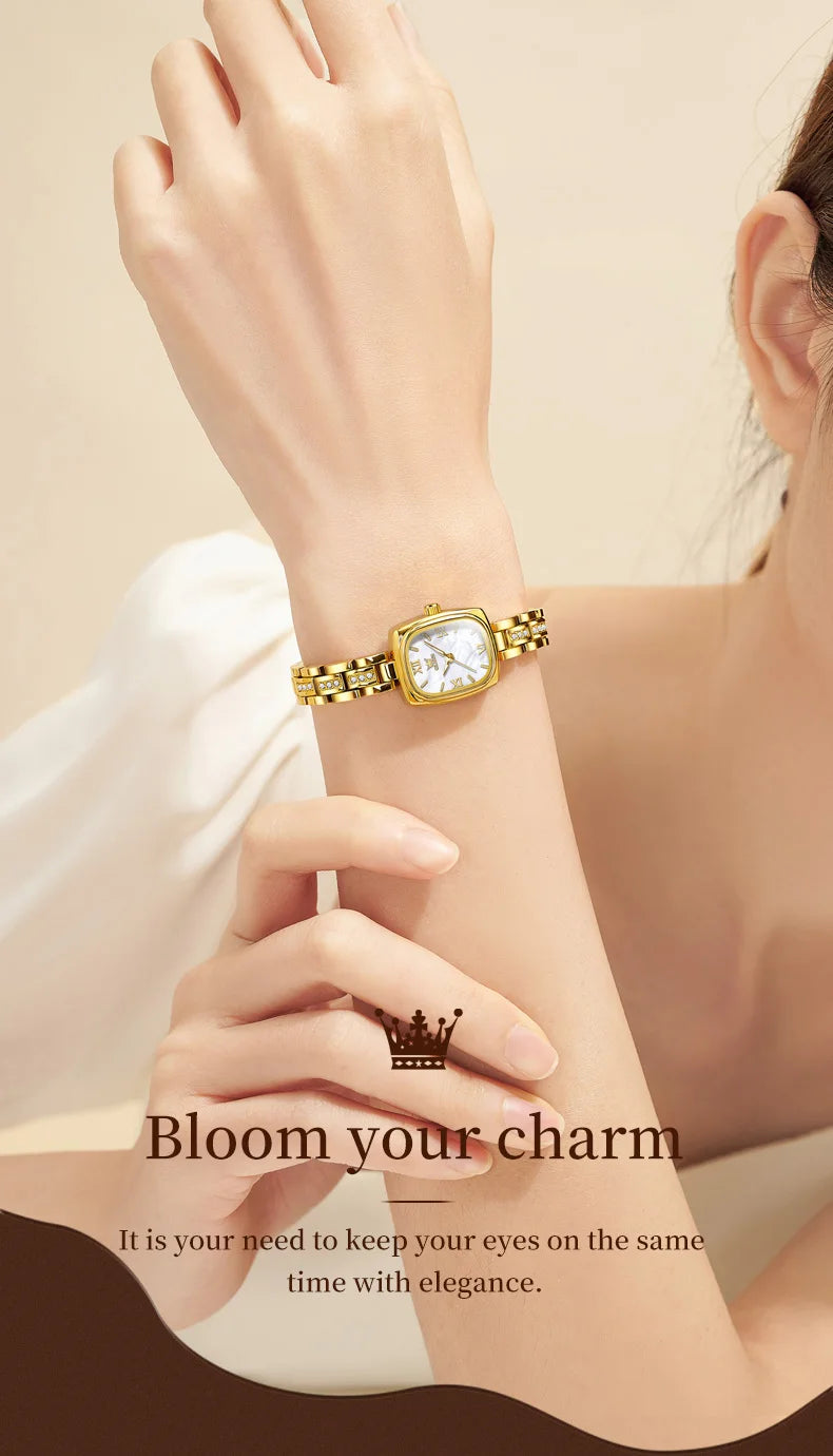 OLEVS Women's Luxury Square Bracelet Luminous Waterproof Quartz Dress Watch