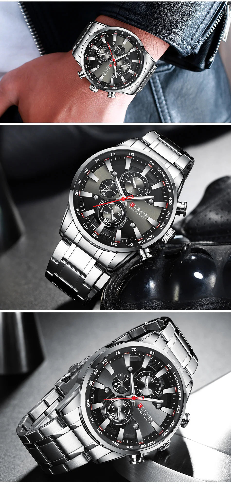 CURREN Men's Sport Chronograph Quartz Watch — Waterproof Stainless Steel