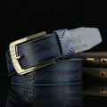 Men's Luxury Letter Print PU Leather Belt — Classic Buckle Cowboy Vintage Waistband (110 cm)