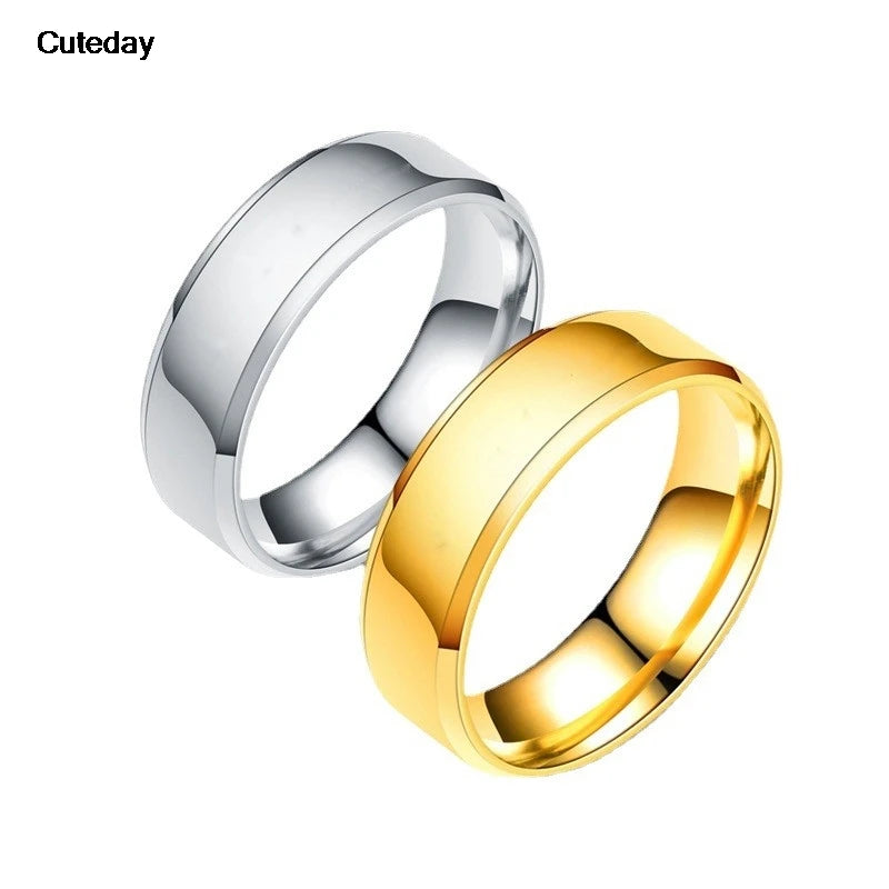 Men's Stainless Steel Band Rings — Black, Gold & Silver Simple Wedding Bands (US Sizes 6–13)