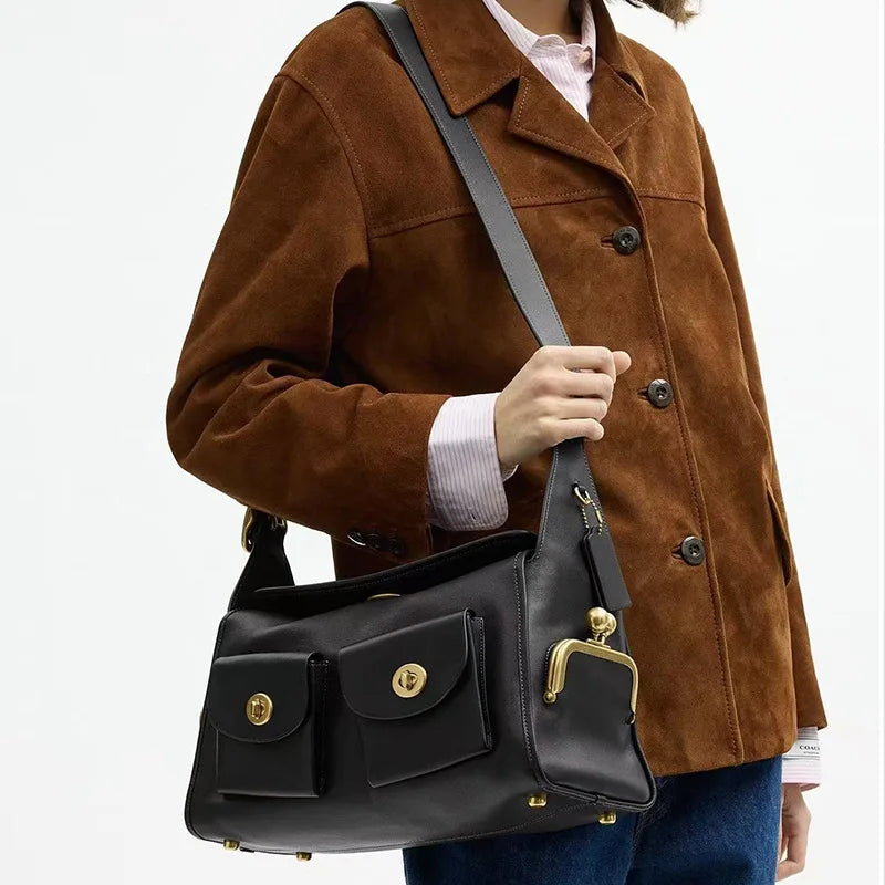 Women's Vintage PU Leather Shoulder Bag — Large Capacity Multi-Pocket Zipper Commuting Bag