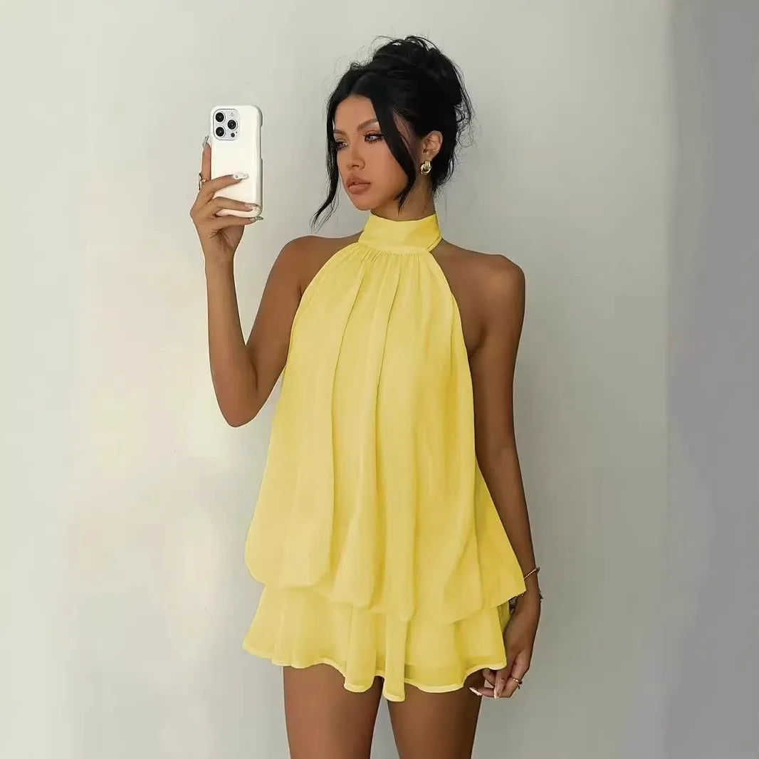 Women's Polyester Backless Slim-Fit A-Line Beach Dress