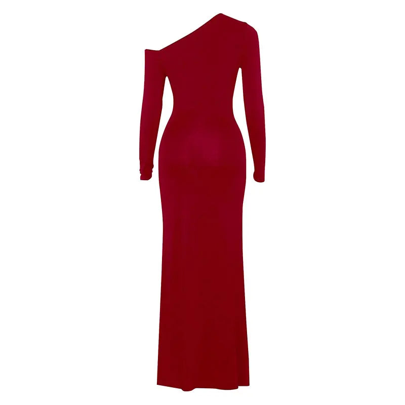 Women's Polyester-Elastane Knit One-Shoulder Backless Slim Club Dress