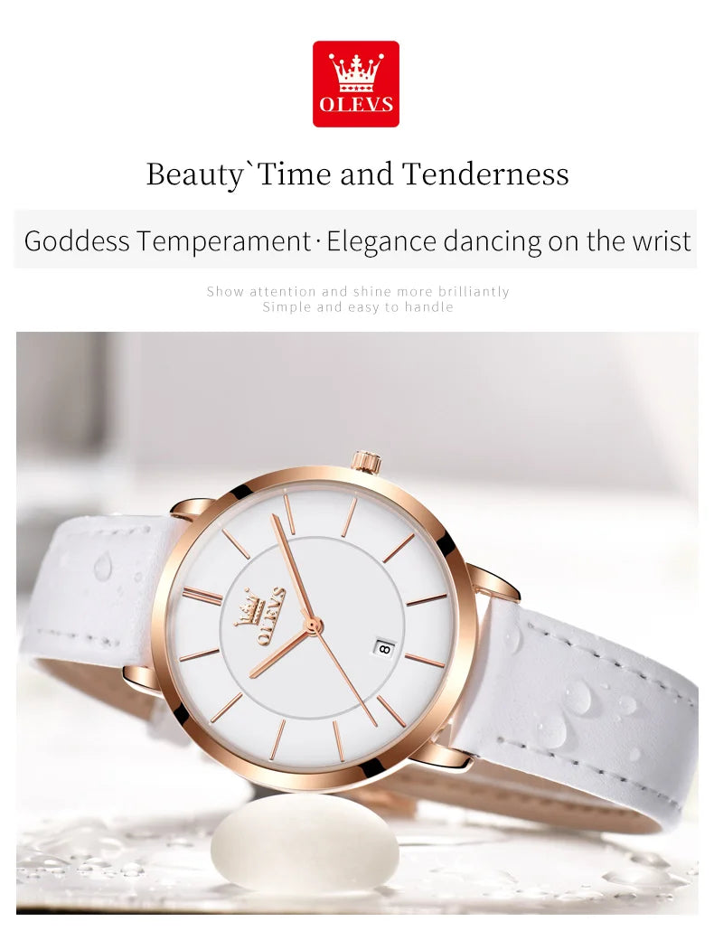 OLEVS Women's Rose Gold Quartz Watch — Luxury Stainless Steel Bracelet Gift Set