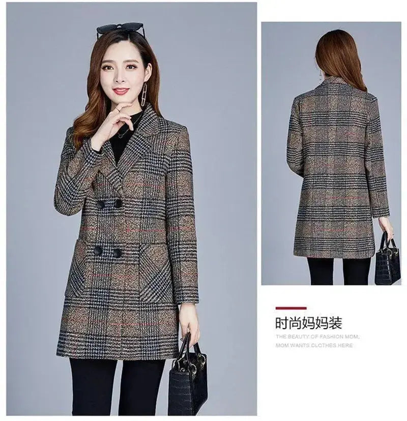 TrenLux Wear Women's Plaid Woolen Overcoat — Elegant Double-Breasted Autumn Winter Coat TrenLux Wear