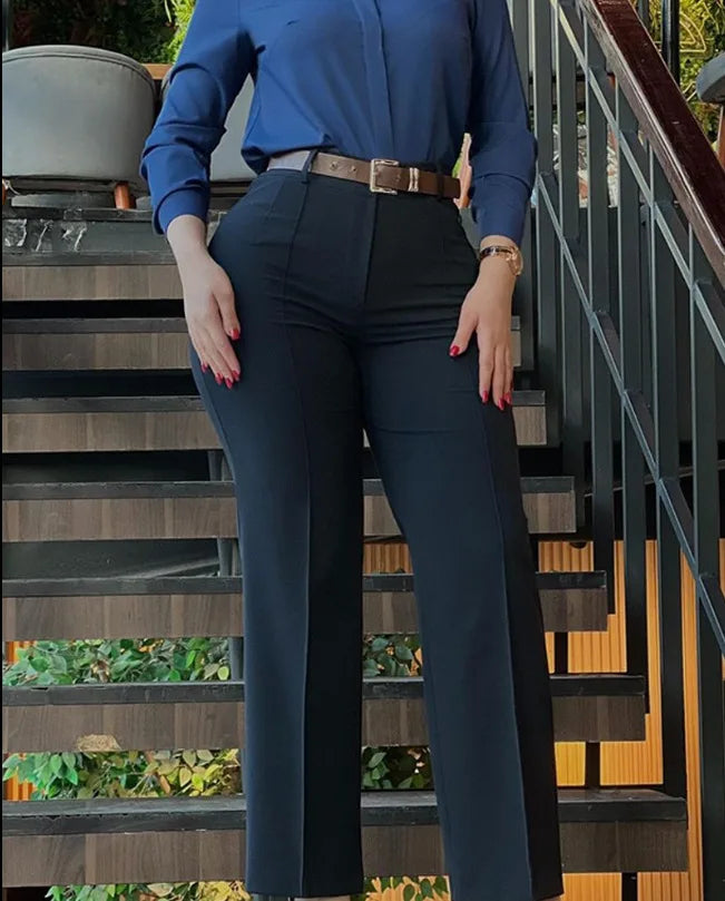TrendLux Women's High Waist Straight Leg Work Pants – Slim Fit Elegant Trousers