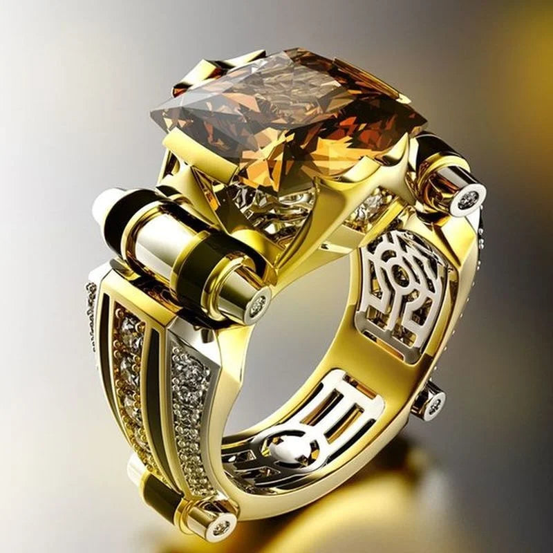 Men's Vintage Gothic Stainless Steel Ring — Gold Colour Fidget Cocktail Ring Indian Jewellery