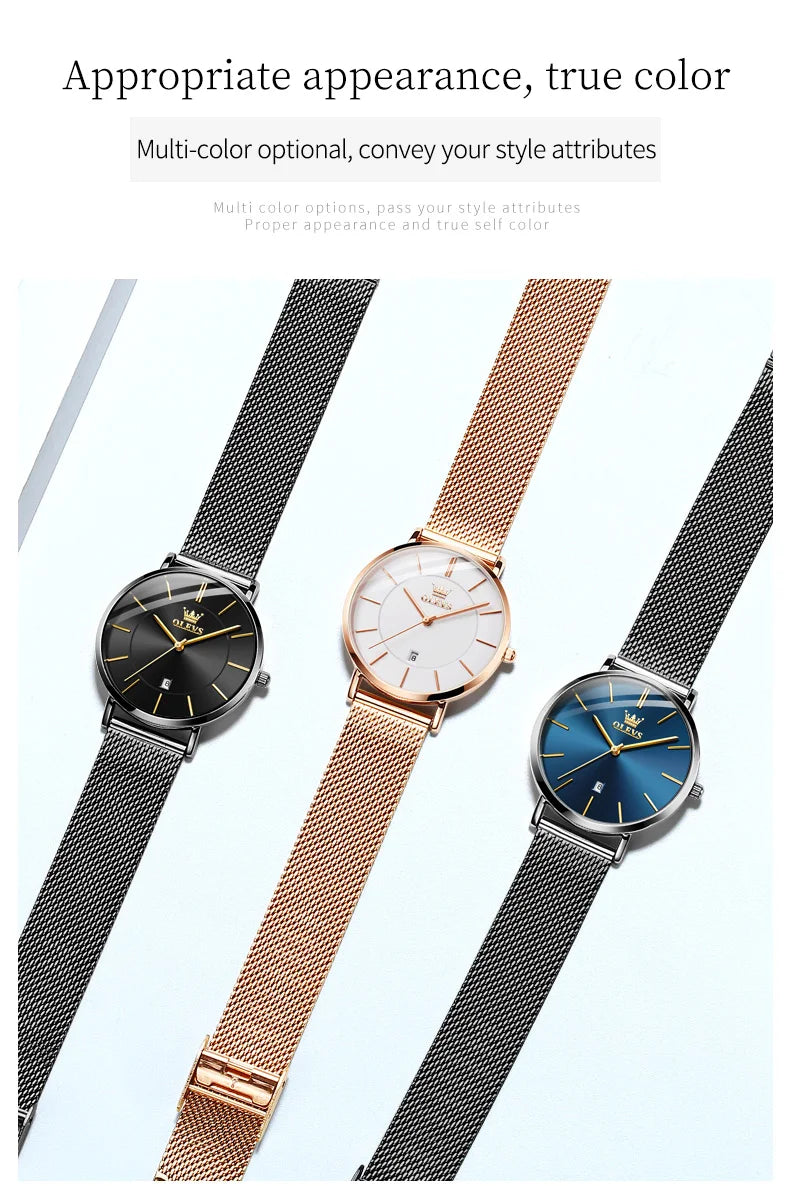 OLEVS Women's Rose Gold Quartz Watch — Luxury Stainless Steel Bracelet Gift Set