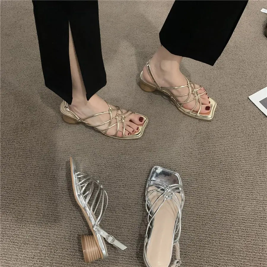 Women's Low Heel Open Toe Sandals — Gladiator Style Party & Wedding Shoes