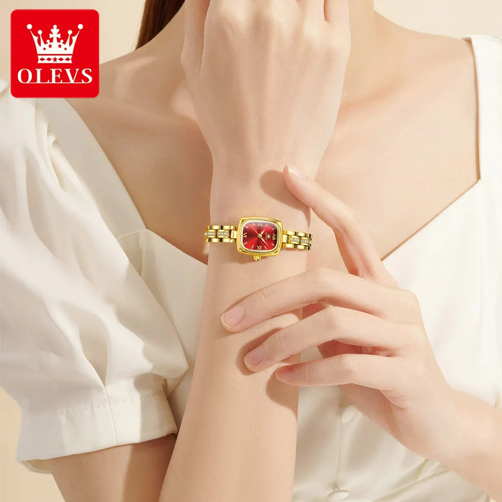 OLEVS Women's Luxury Square Bracelet Luminous Waterproof Quartz Dress Watch