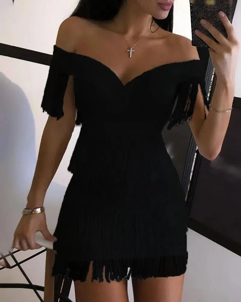 TrenLux Wear Women's Elastane One-Shoulder Fringed Slim-Fit Club Mini Dress The Glow Sanctuary