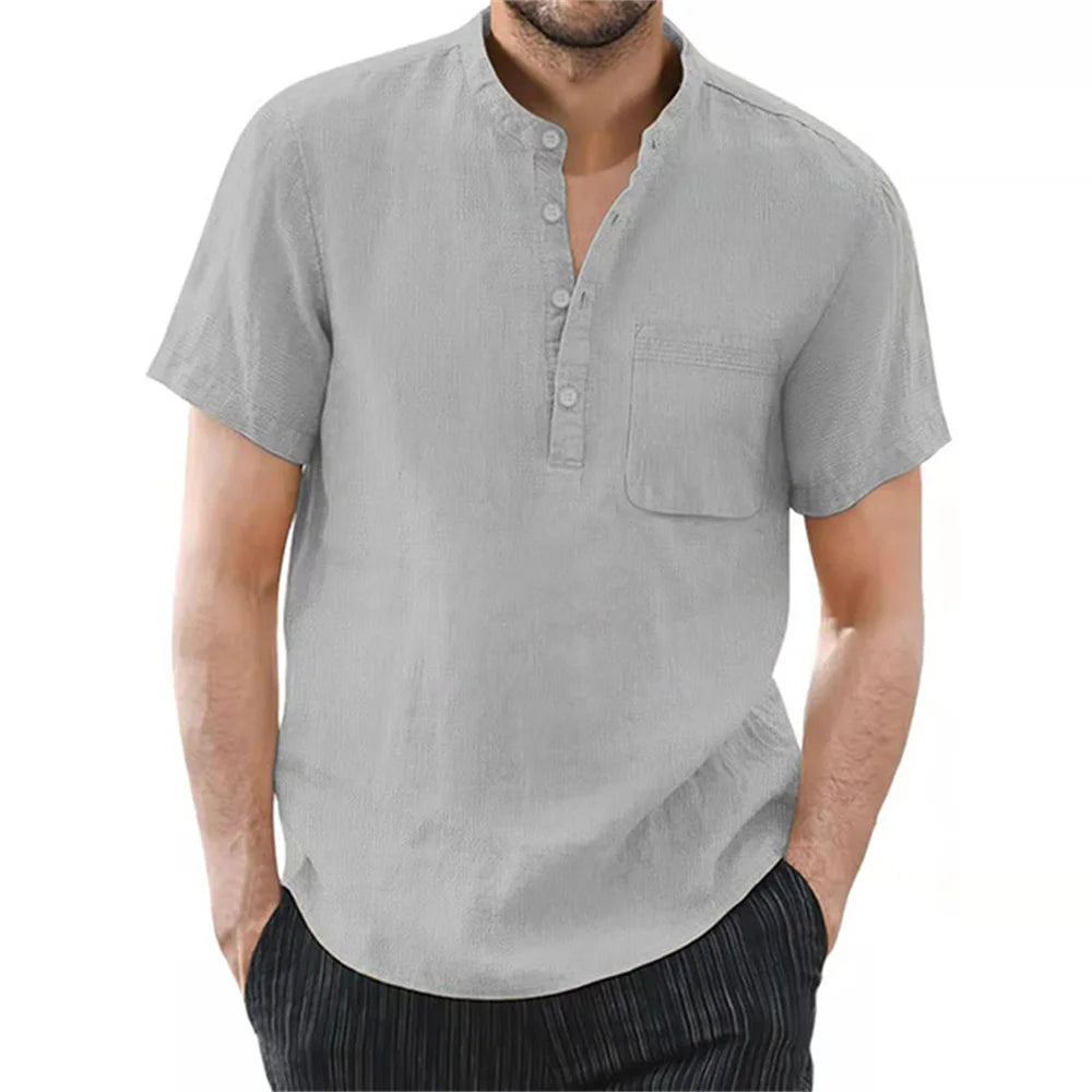 Men's Cotton Linen Short Sleeve Shirt — Breathable Casual Summer Top