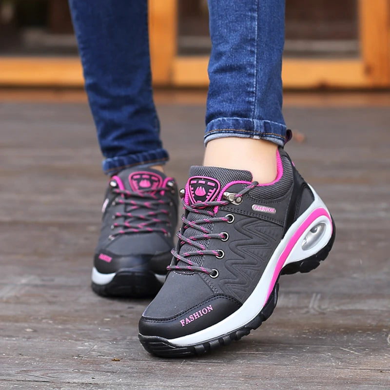 Women's PU-EVA Breathable Platform Lace-Up Walking Sneakers