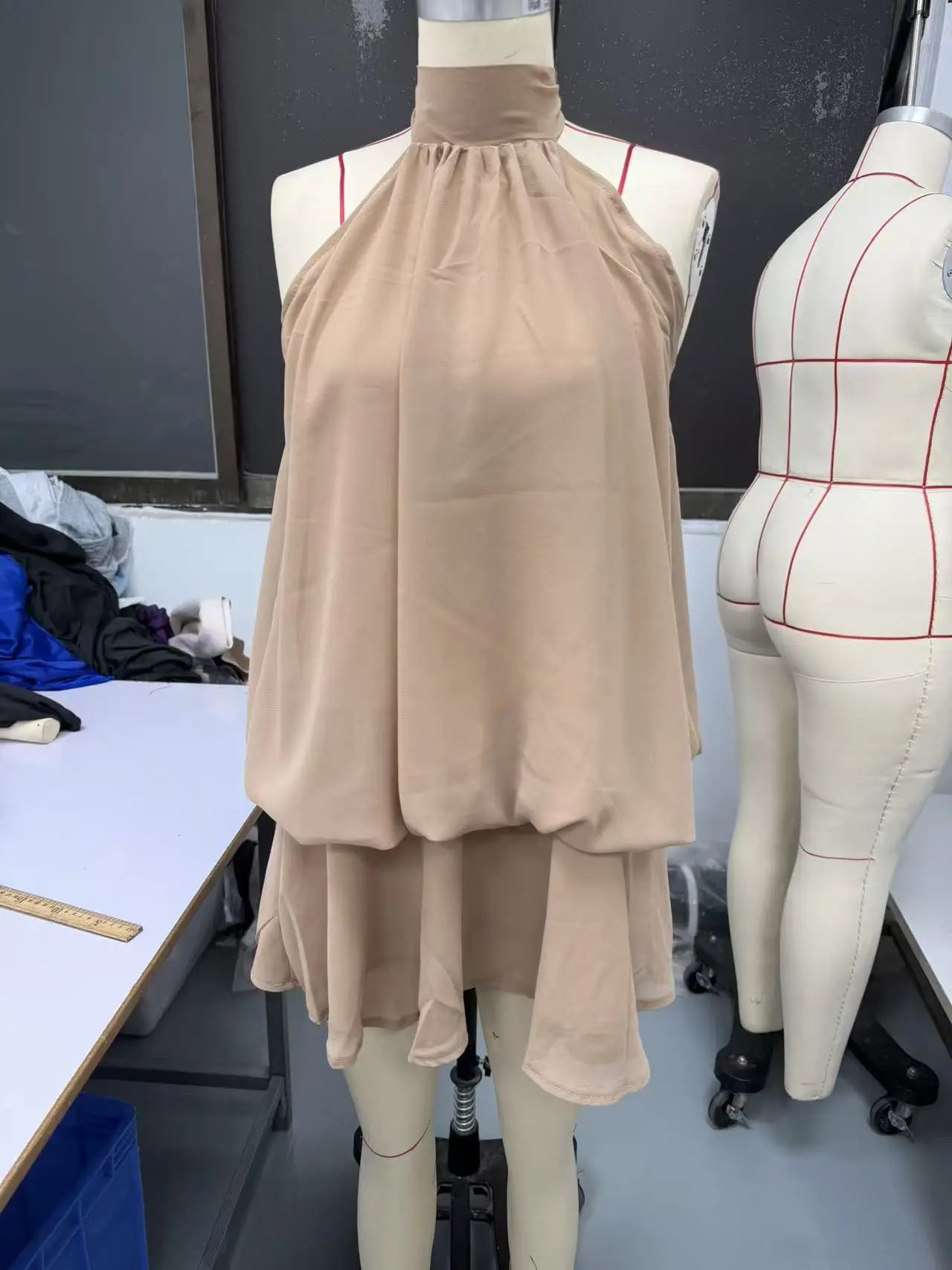 Women's Polyester Backless Slim-Fit A-Line Beach Dress