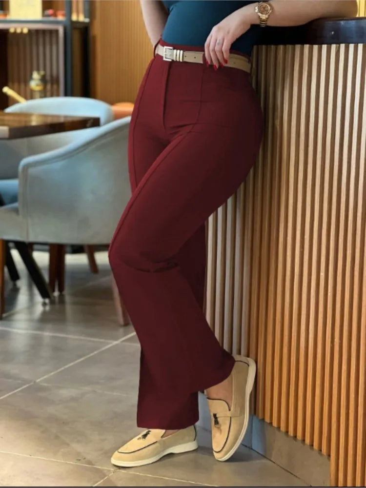 TrendLux Women's High Waist Straight Leg Work Pants – Slim Fit Elegant Trousers