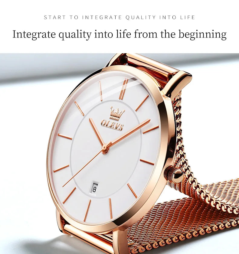 OLEVS Women's Rose Gold Quartz Watch — Luxury Stainless Steel Bracelet Gift Set