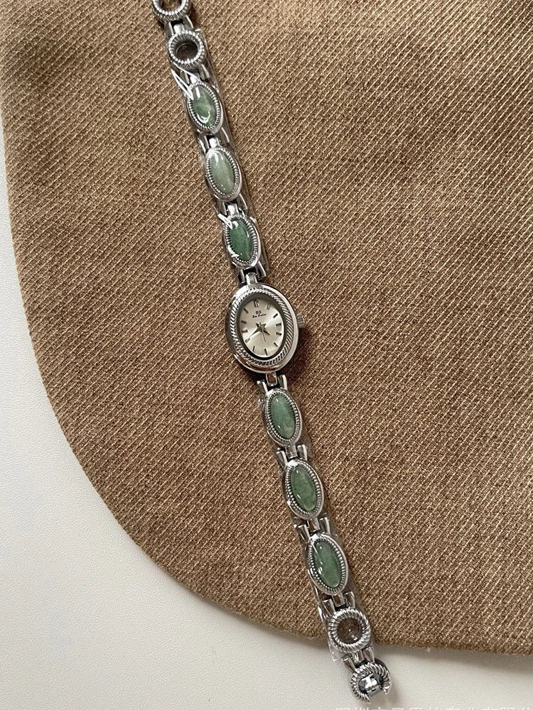 Women's Luxury Jade Green Jewelry Bracelet Quartz Dress Wristwatch