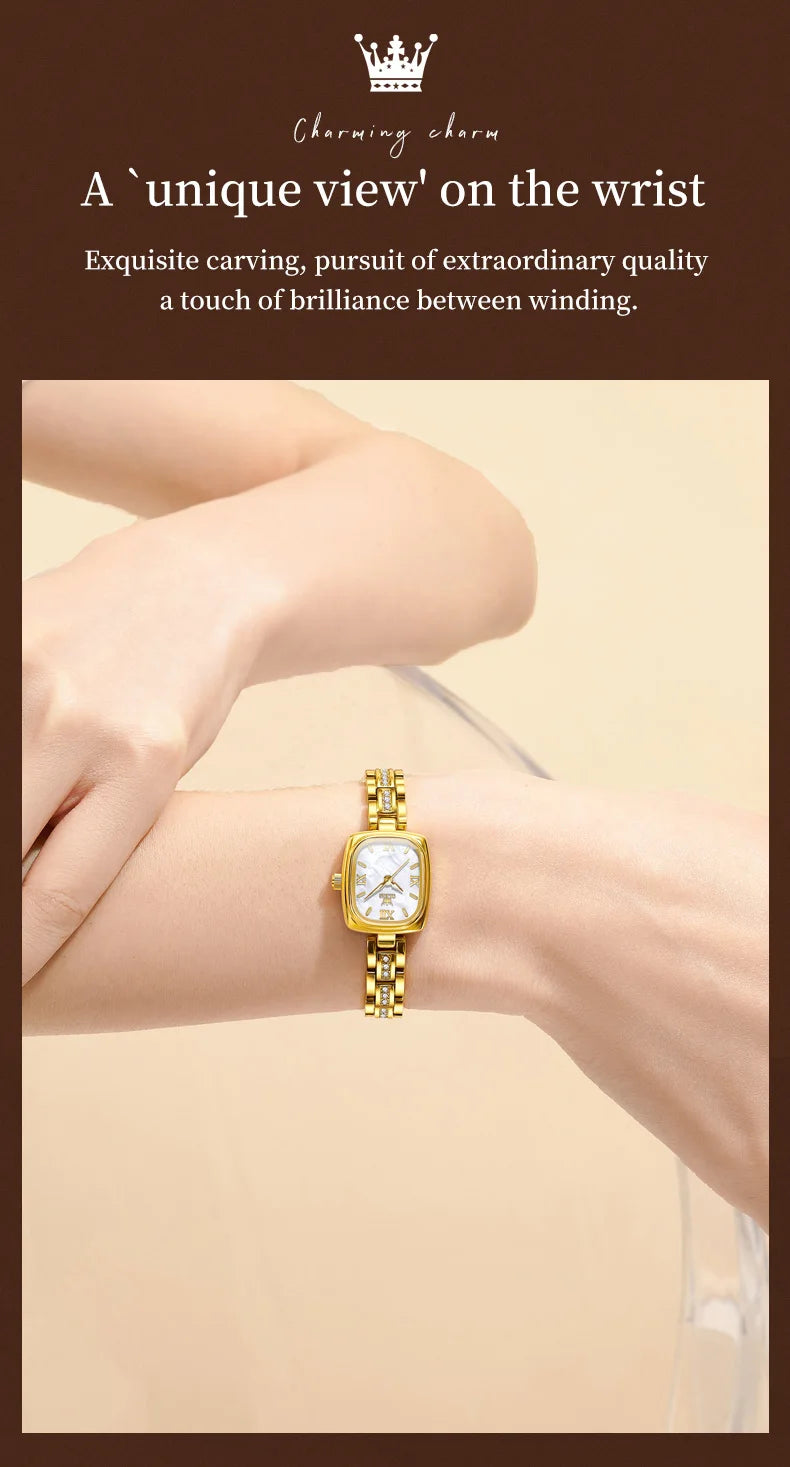 OLEVS Women's Luxury Square Bracelet Luminous Waterproof Quartz Dress Watch