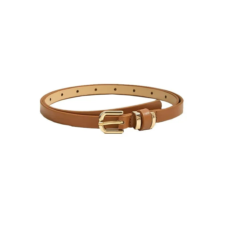 Women's Fashion Faux Leather Waist Belt — Solid Slim Strap for Dresses