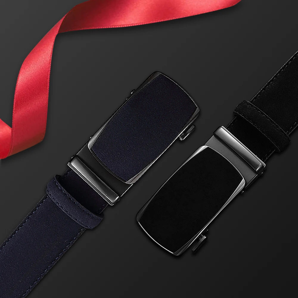 Men's Genuine Leather Belt — Automatic Buckle Adjustable Business Waistband (28–46")