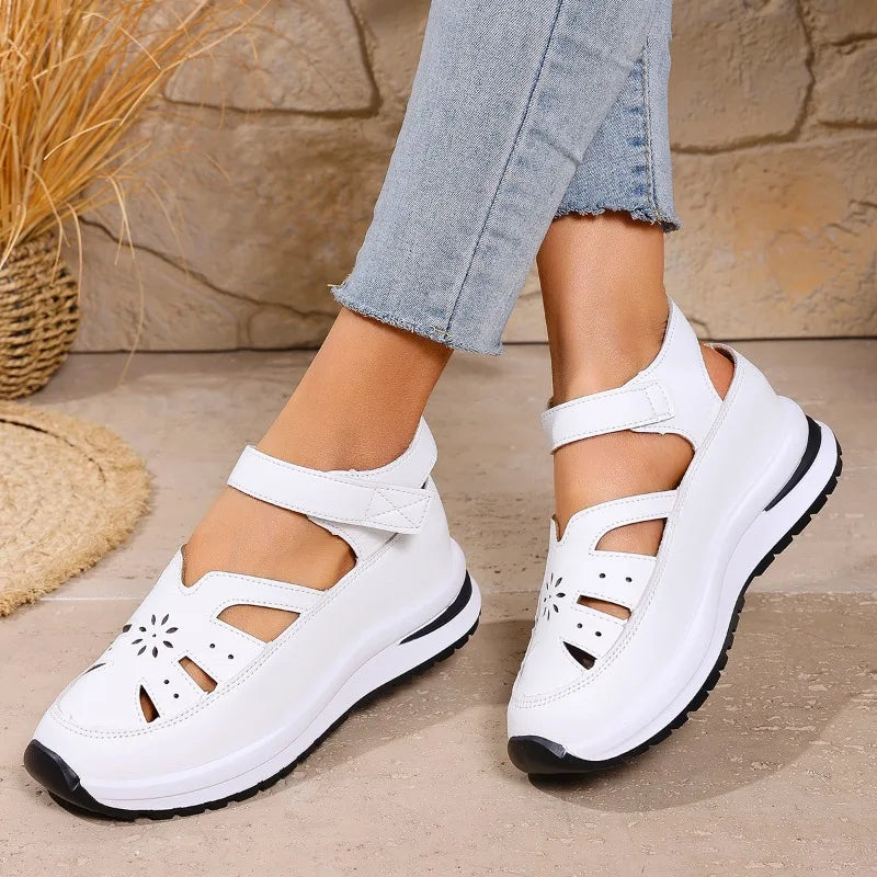 Women's Closed Toe Wedge Sandals — Buckle Strap Office & Career Summer Shoes