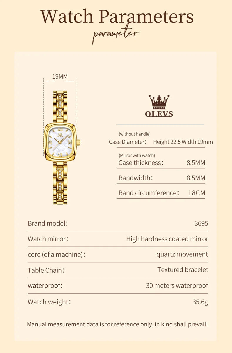 OLEVS Women's Luxury Square Bracelet Luminous Waterproof Quartz Dress Watch