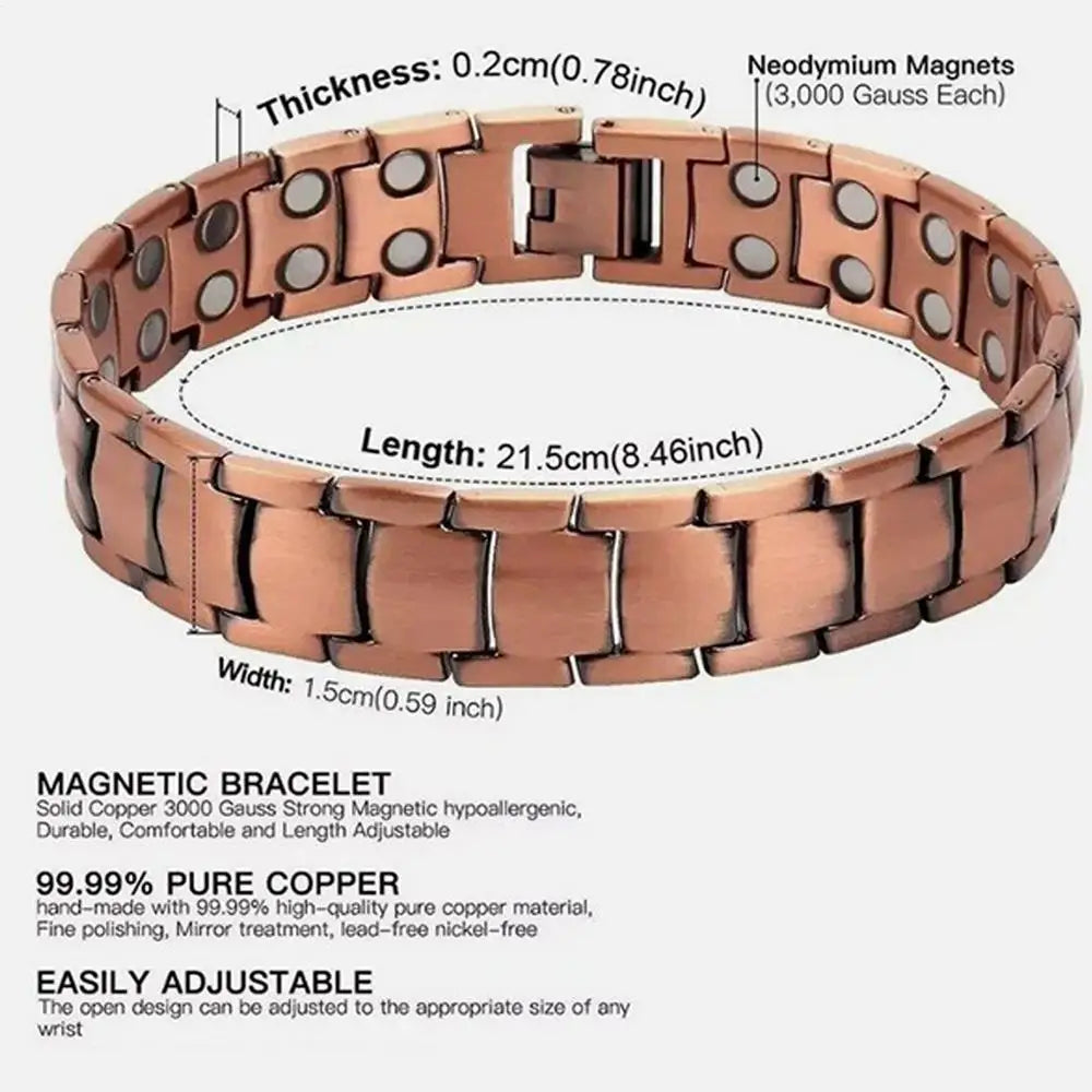 Men's Pure Copper Magnetic Bracelet — Adjustable Sports & Gym Jewellery (21 cm)
