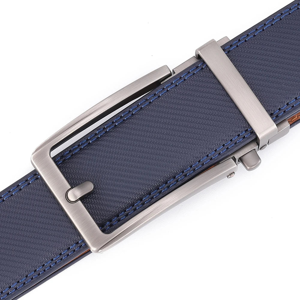 Men's Leather Belt — Automatic Buckle Carbon Fibre Pattern Luxury Strap