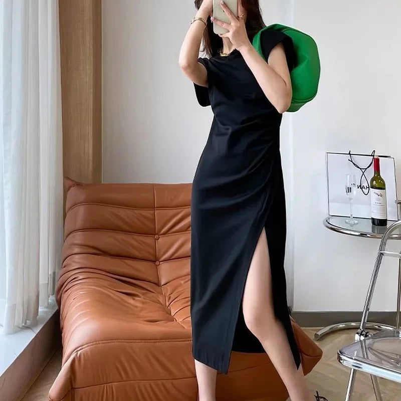 Women's Casual Y2K Asymmetrical Cotton Midi Dress