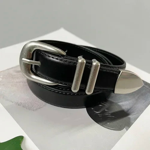 Women's Real Leather Jeans Belt — Metal Buckle Casual Waistband (104 cm)