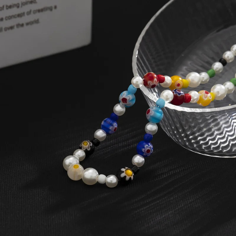 Men's Glass Flower Beaded Choker Necklace — Hip-Hop Gothic Punk Layered Pendant Chain