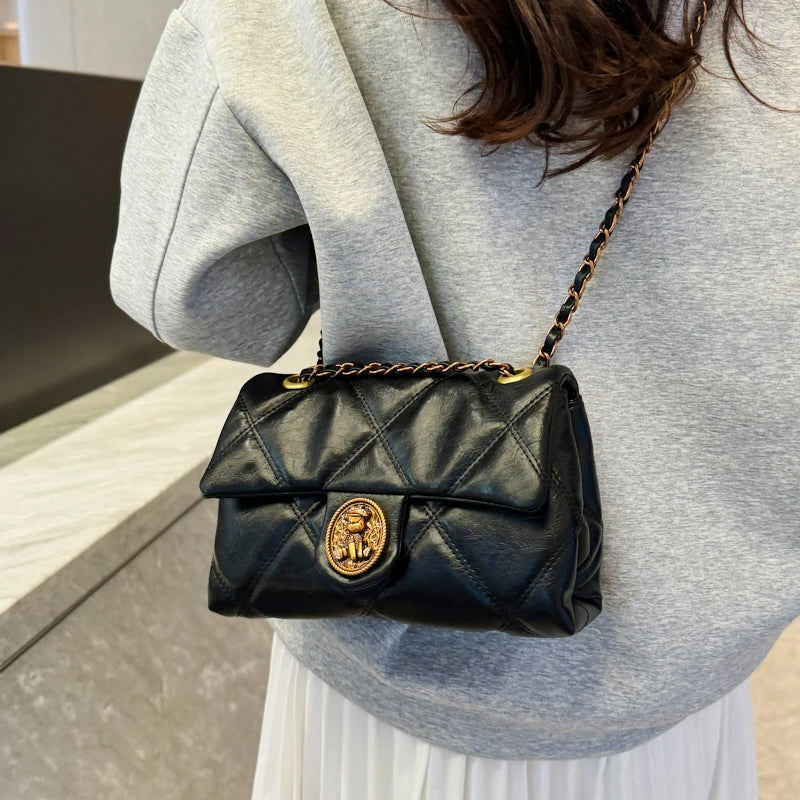 Women's Luxury Lingge Pattern PU Leather Crossbody Bag — Designer Underarm Shoulder Handbag