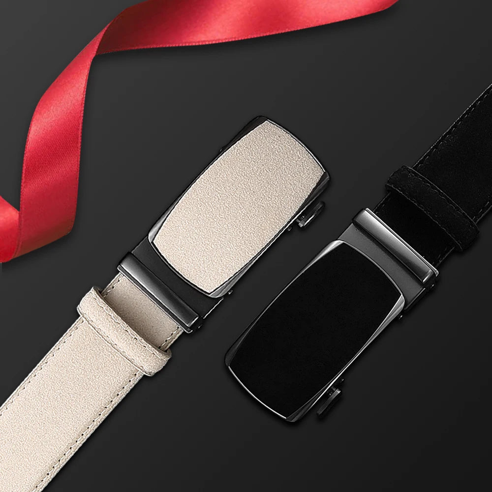 Men's Genuine Leather Belt — Automatic Buckle Adjustable Business Waistband (28–46")