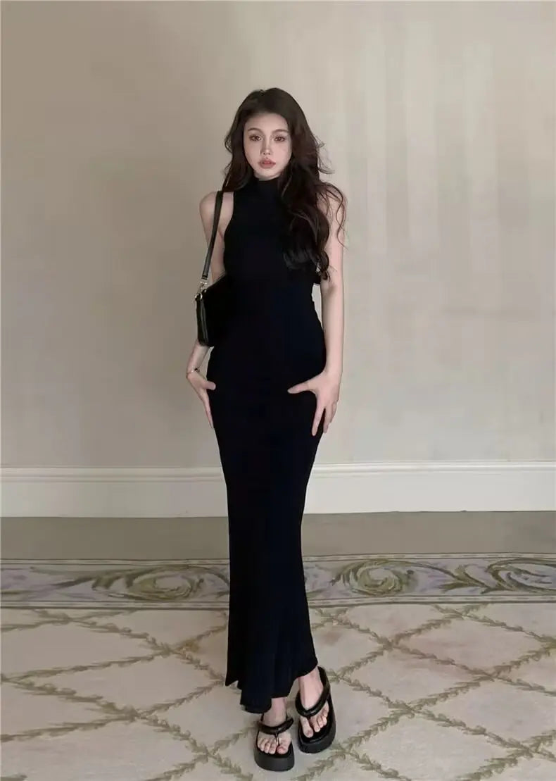 Women's Turtleneck Knit Bodycon Ankle-Length Maxi Dress