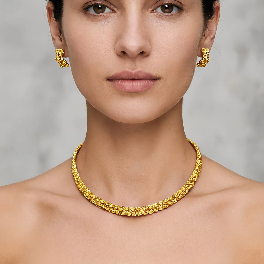 Women's Gold Plated Charm Jewellery Set — Necklace, Bracelet, Ring & Earrings for Party & Wedding