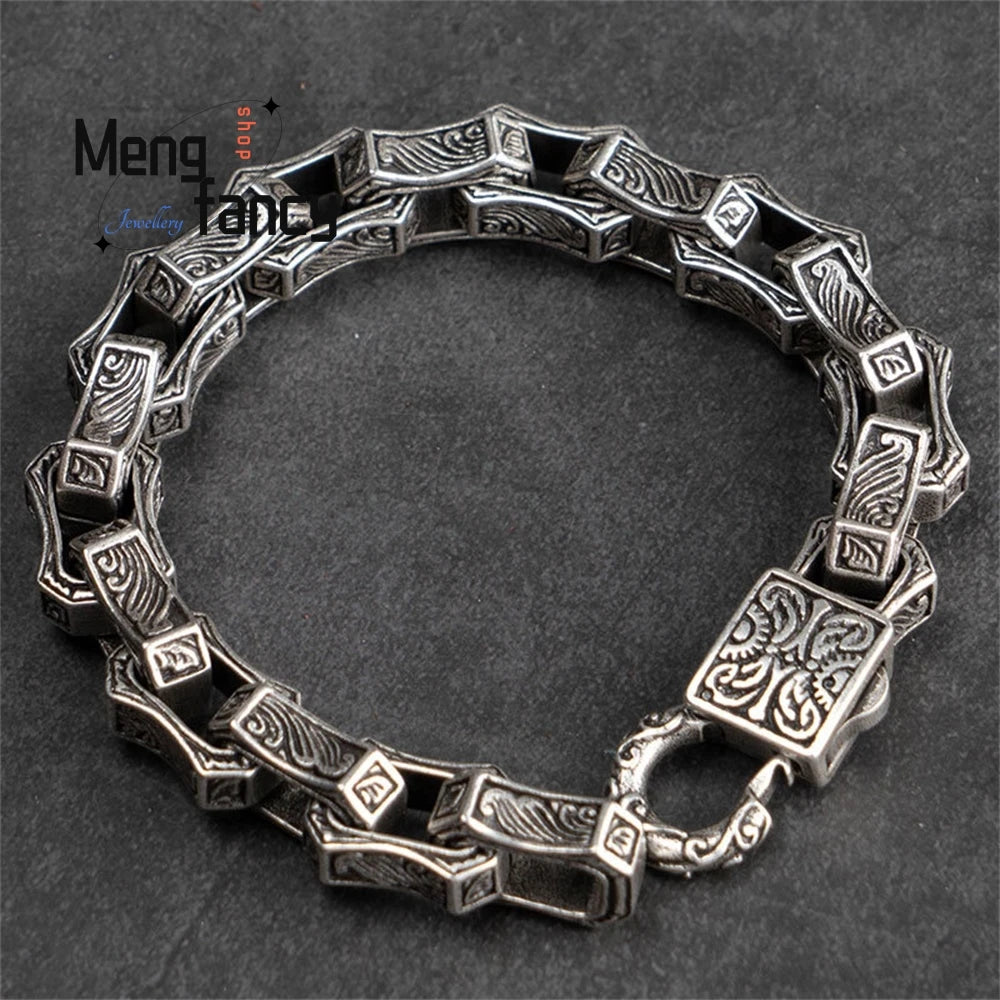Men's Retro Hip-Hop Handcrafted Bracelet — 925 Sterling Silver Punk Fashion Jewellery