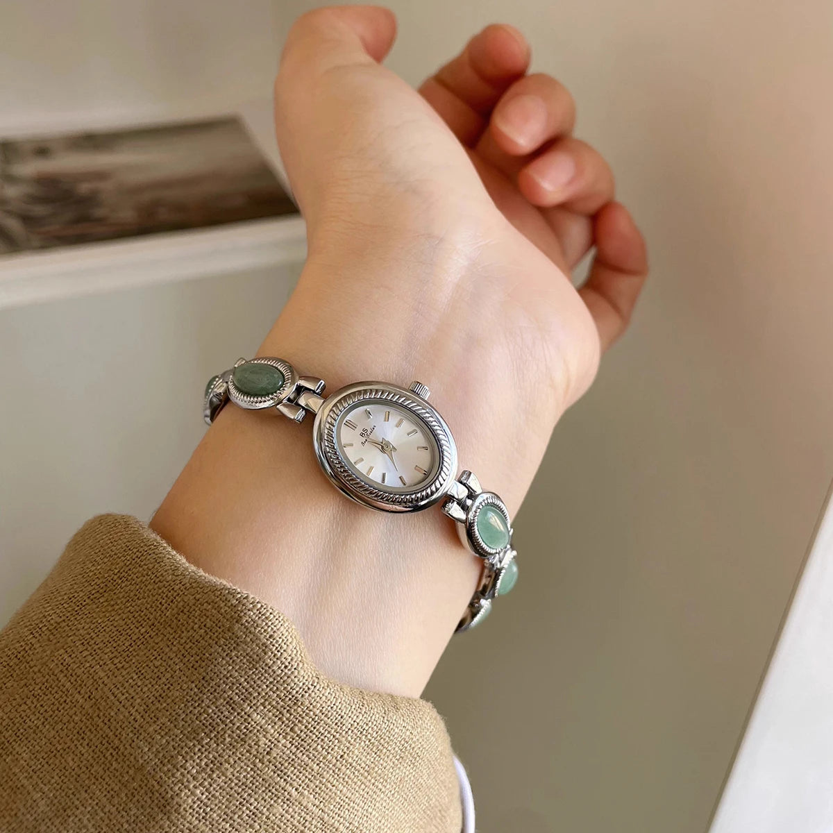 Women's Luxury Jade Green Jewelry Bracelet Quartz Dress Wristwatch