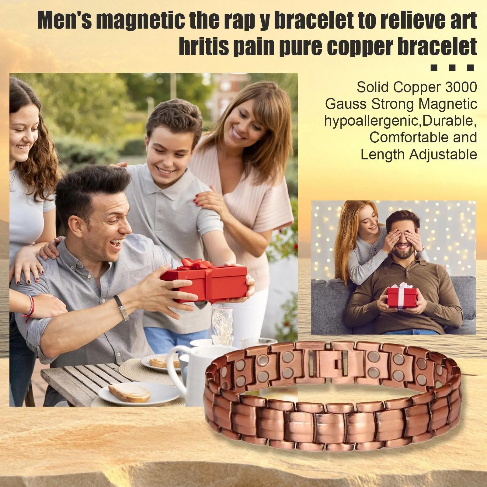 Men's Pure Copper Magnetic Bracelet — Adjustable Sports & Gym Jewellery (21 cm)