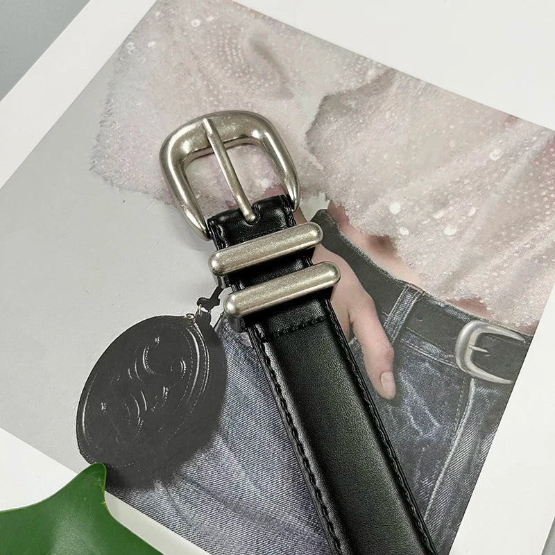Women's Real Leather Jeans Belt — Metal Buckle Casual Waistband (104 cm)