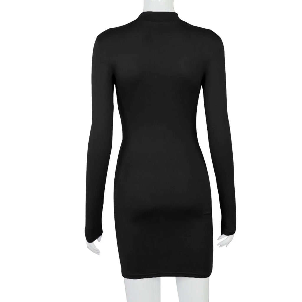 Women's Solid Color Drawstring O-Neck Bodycon Dress