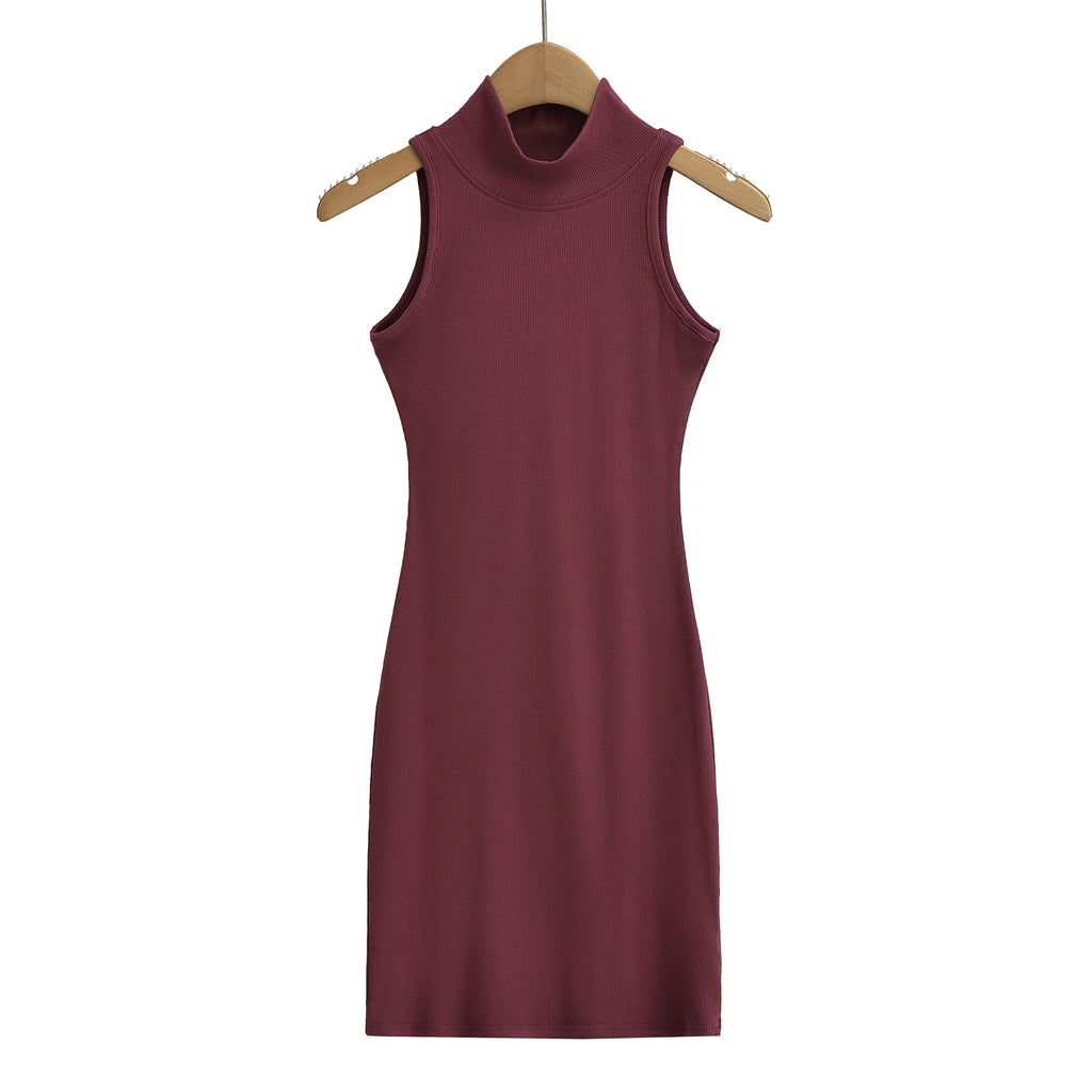 Women's Turtleneck Knit Bodycon Ankle-Length Maxi Dress