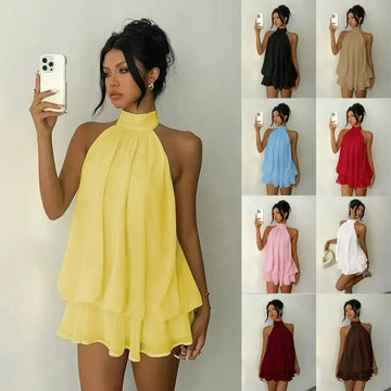 Women's Polyester Backless Slim-Fit A-Line Beach Dress